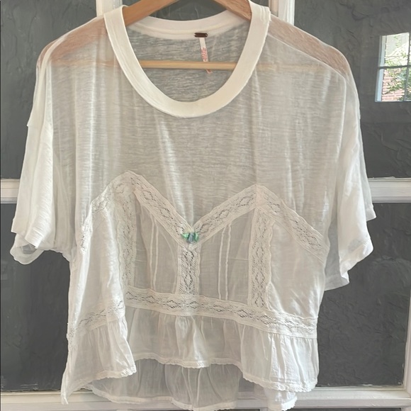 Free People White Flutter Sleeve Round Neck Top - Picture 1 of 3